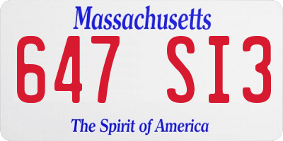 MA license plate 647SI3