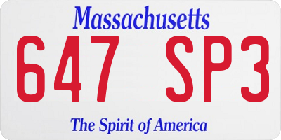 MA license plate 647SP3