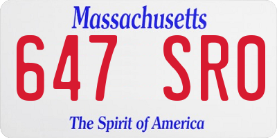 MA license plate 647SR0