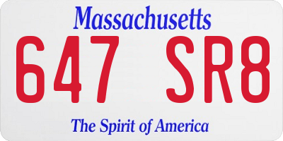 MA license plate 647SR8