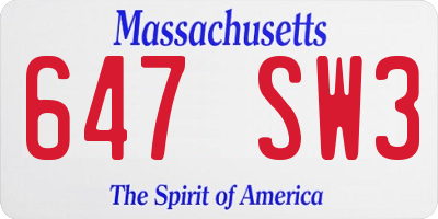 MA license plate 647SW3