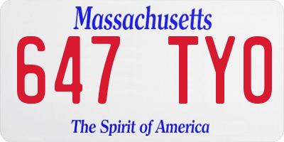 MA license plate 647TY0