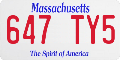 MA license plate 647TY5