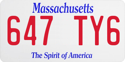 MA license plate 647TY6