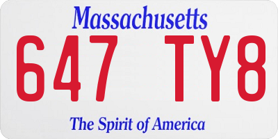 MA license plate 647TY8