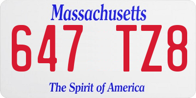MA license plate 647TZ8