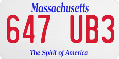 MA license plate 647UB3