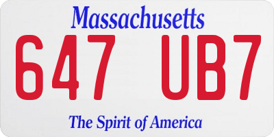MA license plate 647UB7