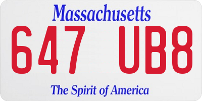 MA license plate 647UB8
