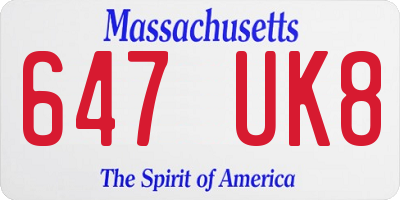 MA license plate 647UK8