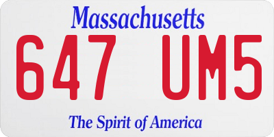 MA license plate 647UM5