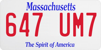 MA license plate 647UM7