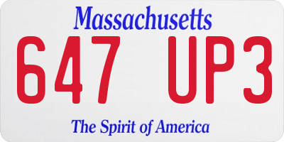MA license plate 647UP3