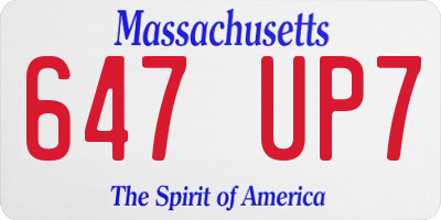 MA license plate 647UP7