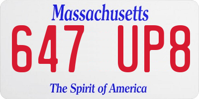 MA license plate 647UP8