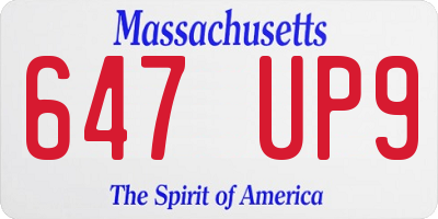 MA license plate 647UP9
