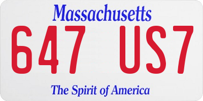 MA license plate 647US7