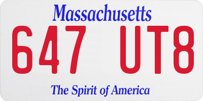 MA license plate 647UT8