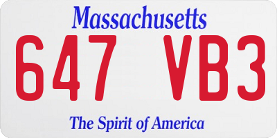 MA license plate 647VB3