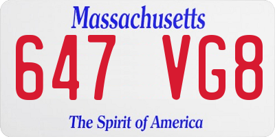 MA license plate 647VG8