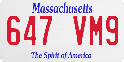 MA license plate 647VM9