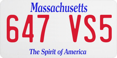 MA license plate 647VS5
