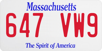MA license plate 647VW9