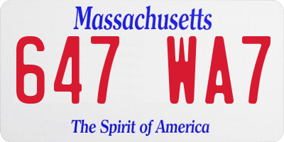 MA license plate 647WA7