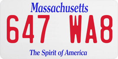 MA license plate 647WA8