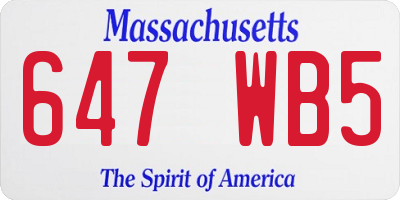 MA license plate 647WB5