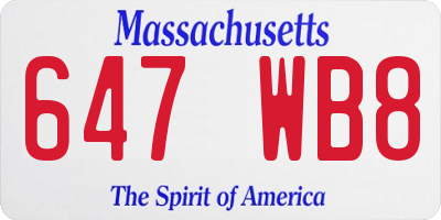 MA license plate 647WB8