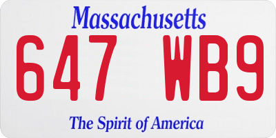 MA license plate 647WB9