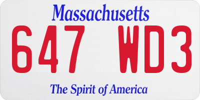 MA license plate 647WD3