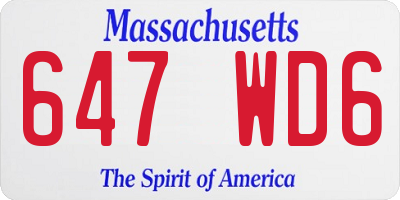 MA license plate 647WD6