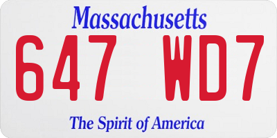 MA license plate 647WD7