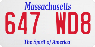 MA license plate 647WD8