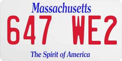 MA license plate 647WE2