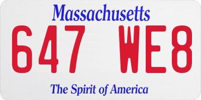 MA license plate 647WE8