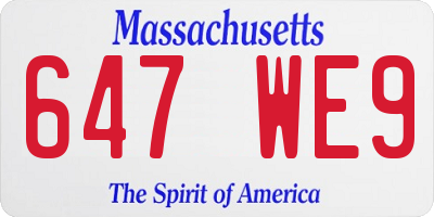 MA license plate 647WE9