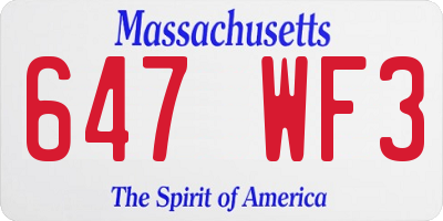 MA license plate 647WF3