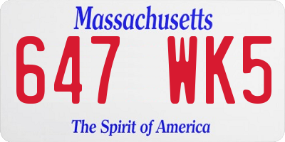 MA license plate 647WK5