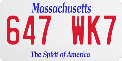 MA license plate 647WK7