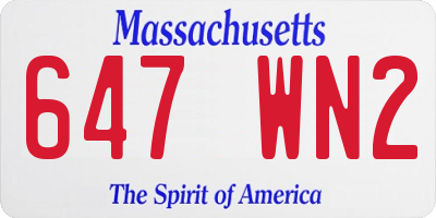 MA license plate 647WN2
