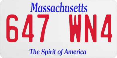 MA license plate 647WN4