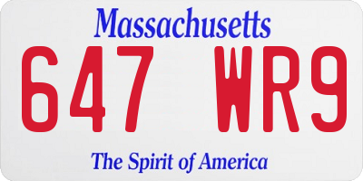 MA license plate 647WR9