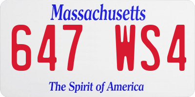 MA license plate 647WS4