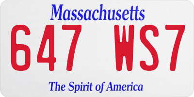 MA license plate 647WS7