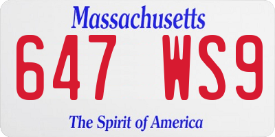 MA license plate 647WS9