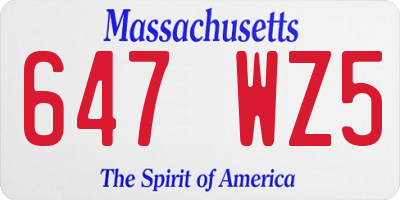 MA license plate 647WZ5