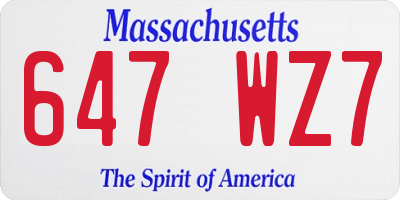 MA license plate 647WZ7
